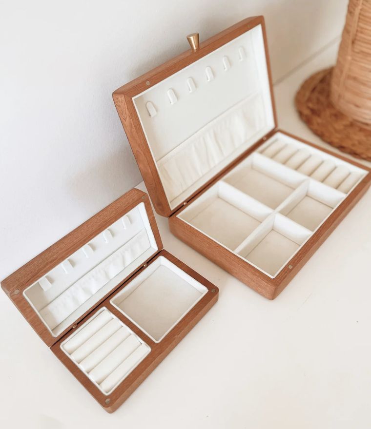 Personalised Wooden Jewellery Box engraved with birth flower or heart- inside view