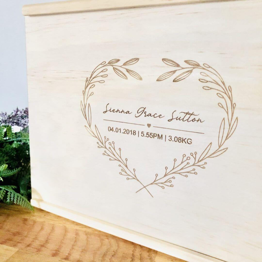 Personalised Wooden Memory Box | Large Baby Keepsake Box