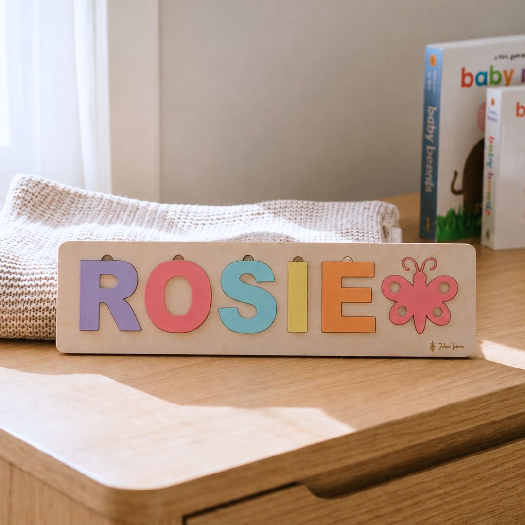 Personalised name puzzle that spells a child's name in bright letters