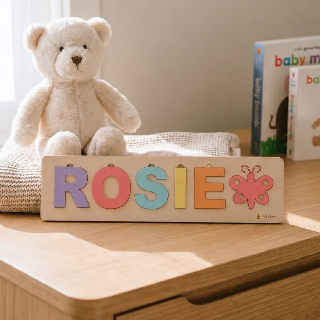 Personalised name puzzle that spells a child's name in bright letters