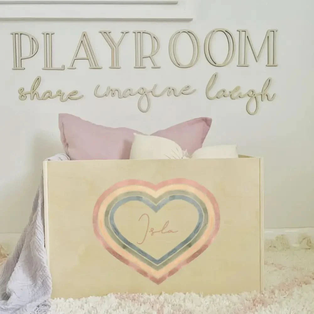 Personalised Wooden Toy Box with heart design