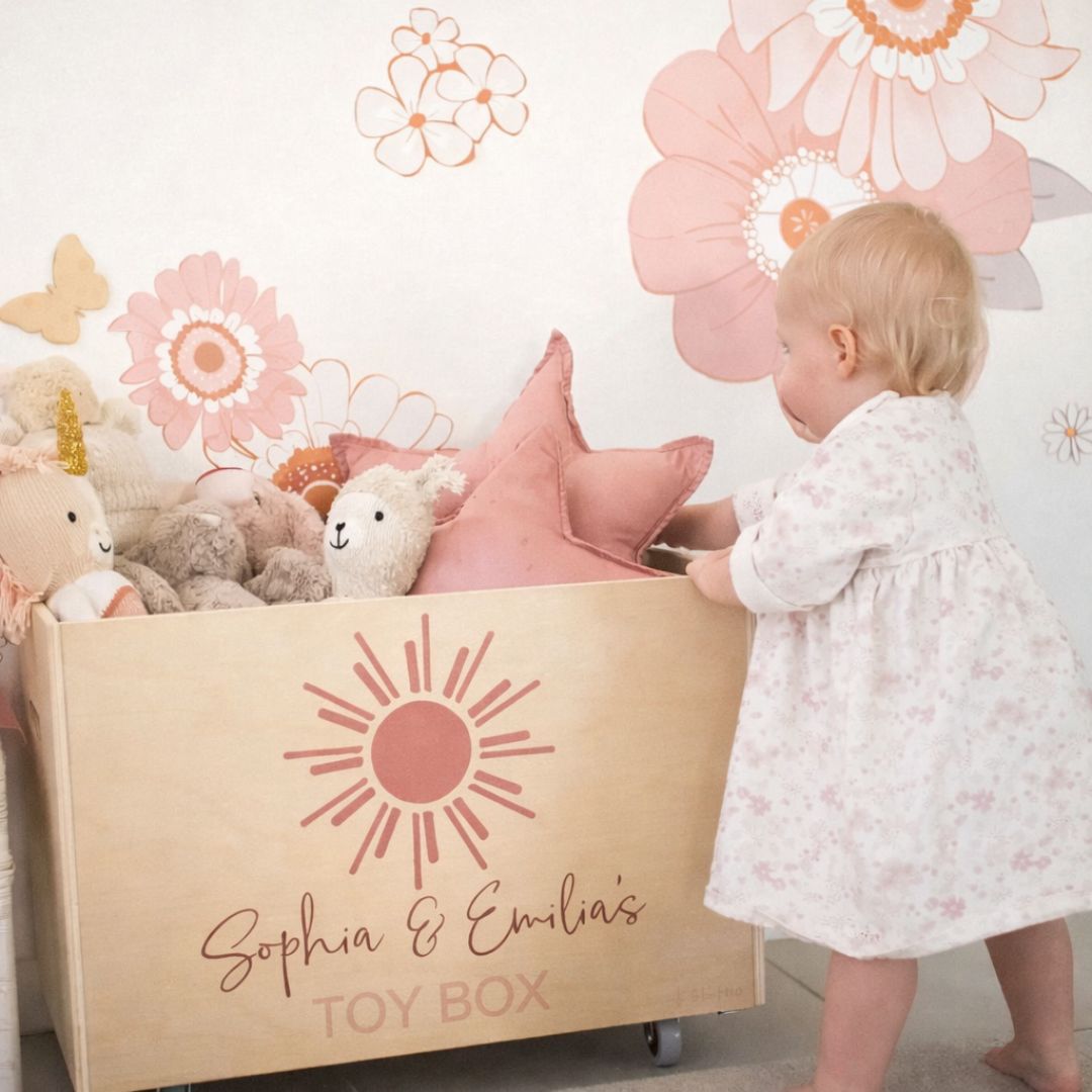 Personalised Wooden Toy Box with sun design