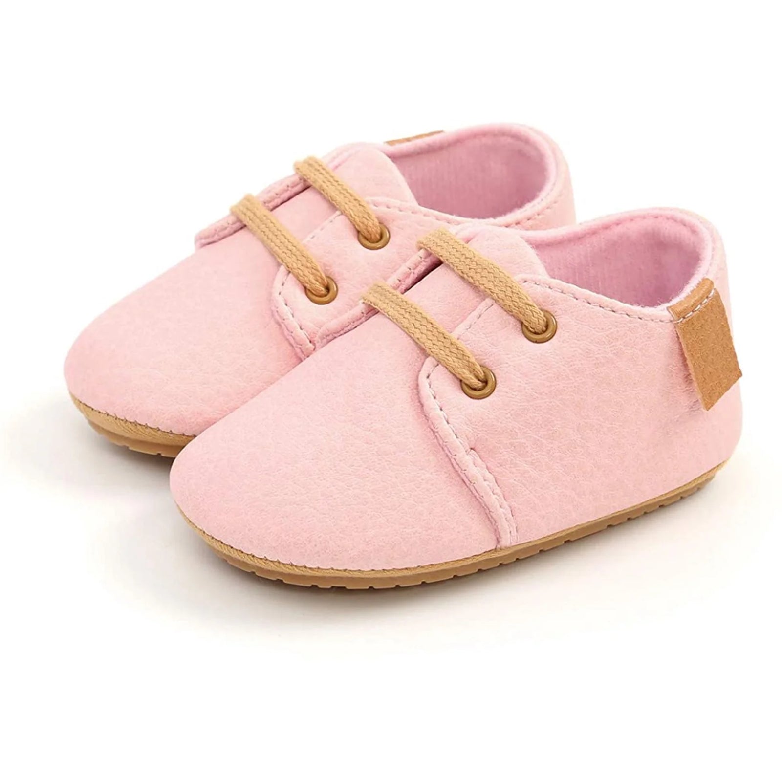 Pink lace-up oxford style baby shoes