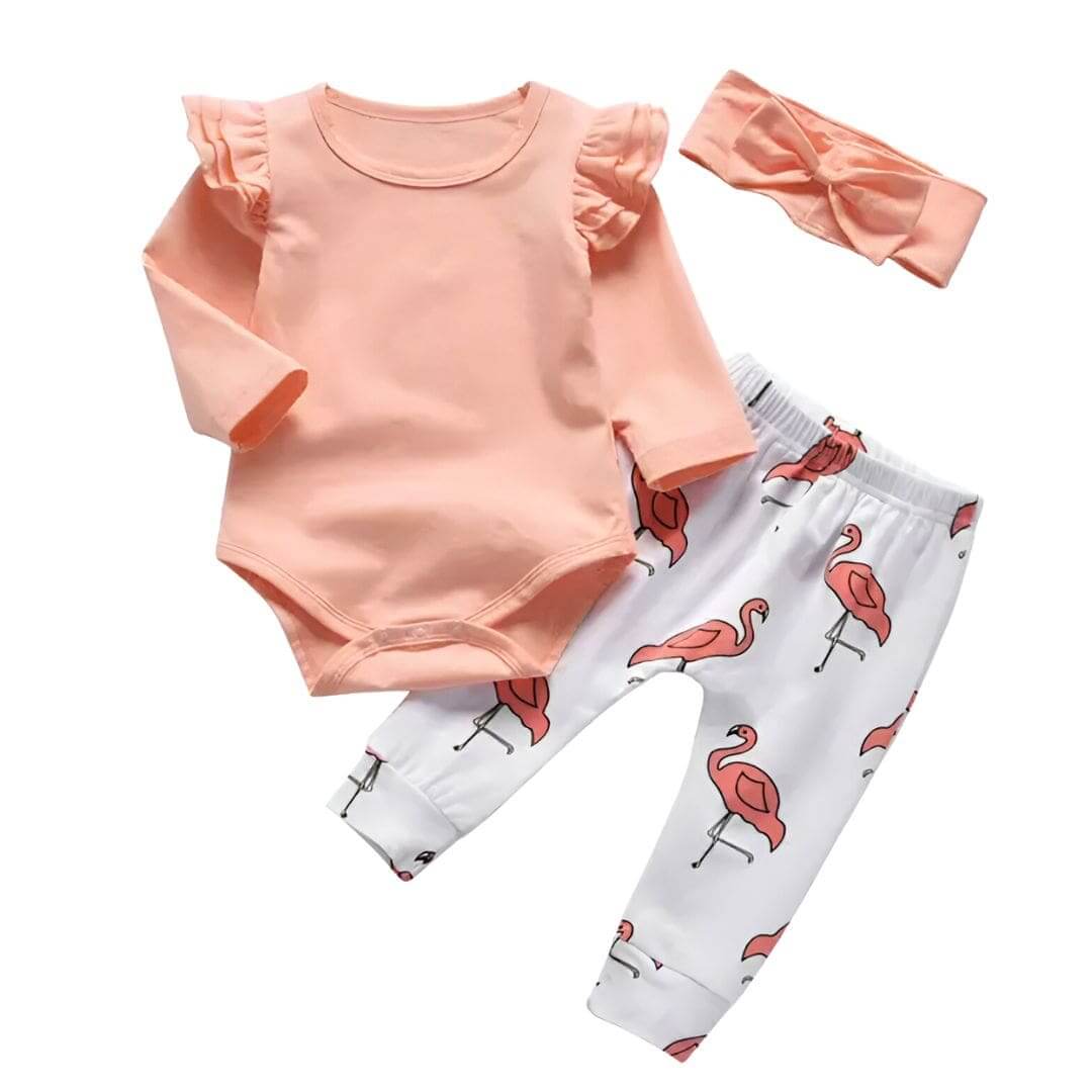 Pink Flamingo-Print Baby Set | 3 Piece Baby Girl Outfit Pink - Lulu Babe
