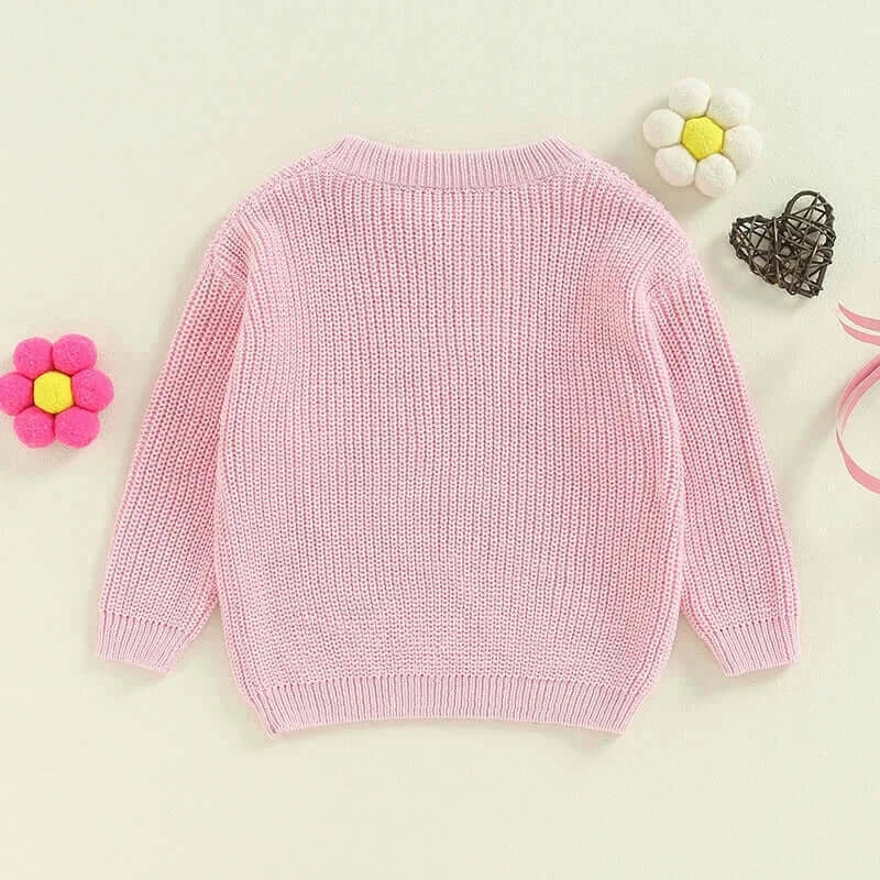 Back view of the Matching Sister Pink Jumper, cozy knit