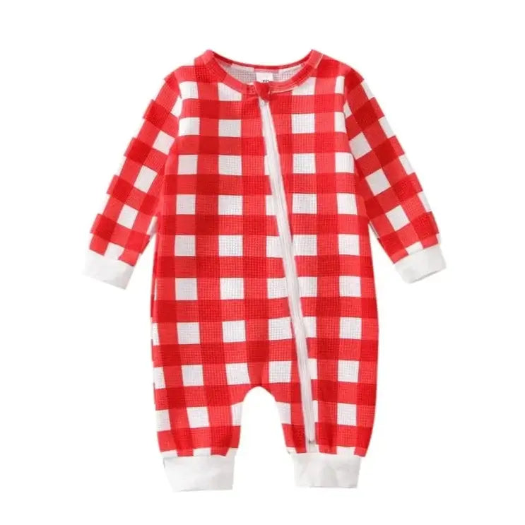 Zip Checkered Baby Onesie for Babies | Festive Baby Onesie - Lulu Babe