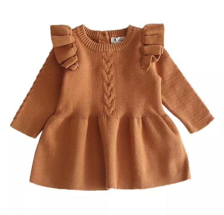 Poppy Winter Baby Dress Cinnamon | Baby & Toddler Knit Dress - Lulu Babe