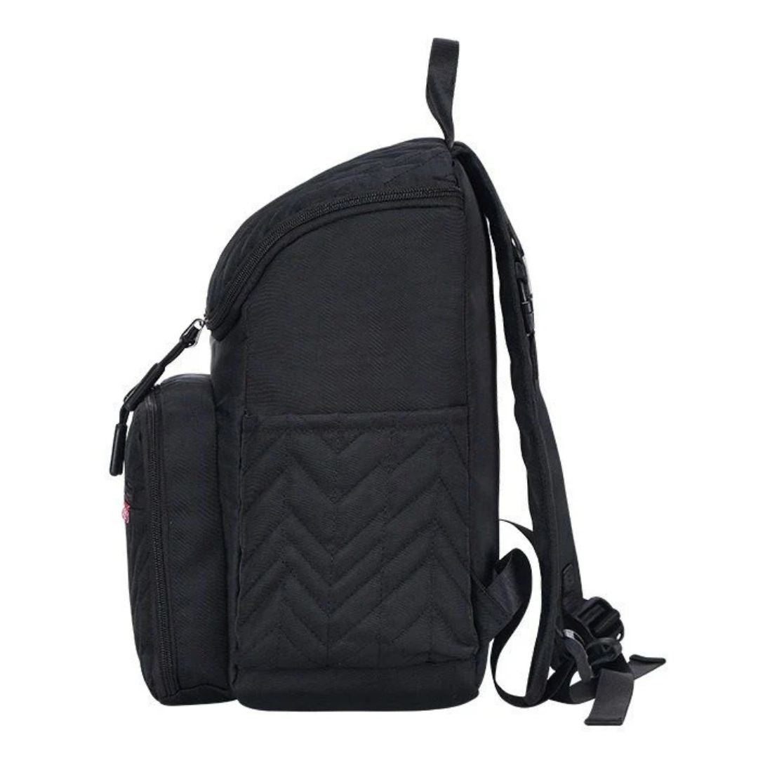 Side view of the Quilted Chevron Nappy Backpack in black