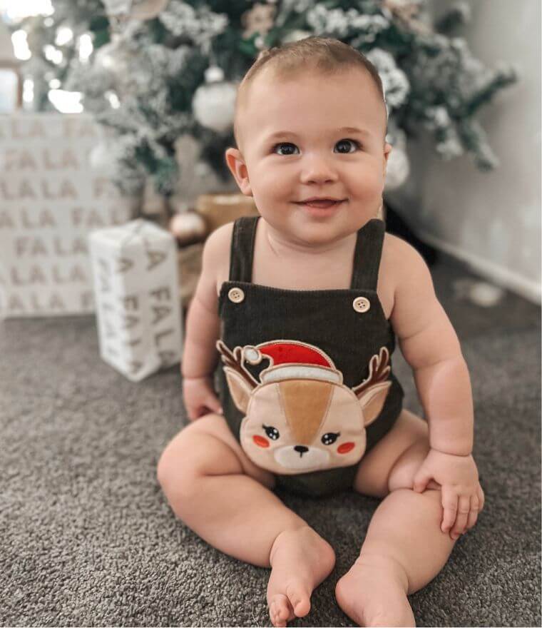 Reindeer Corduroy Baby Romper | Baby's First Christmas Outfit - Lulu Babe