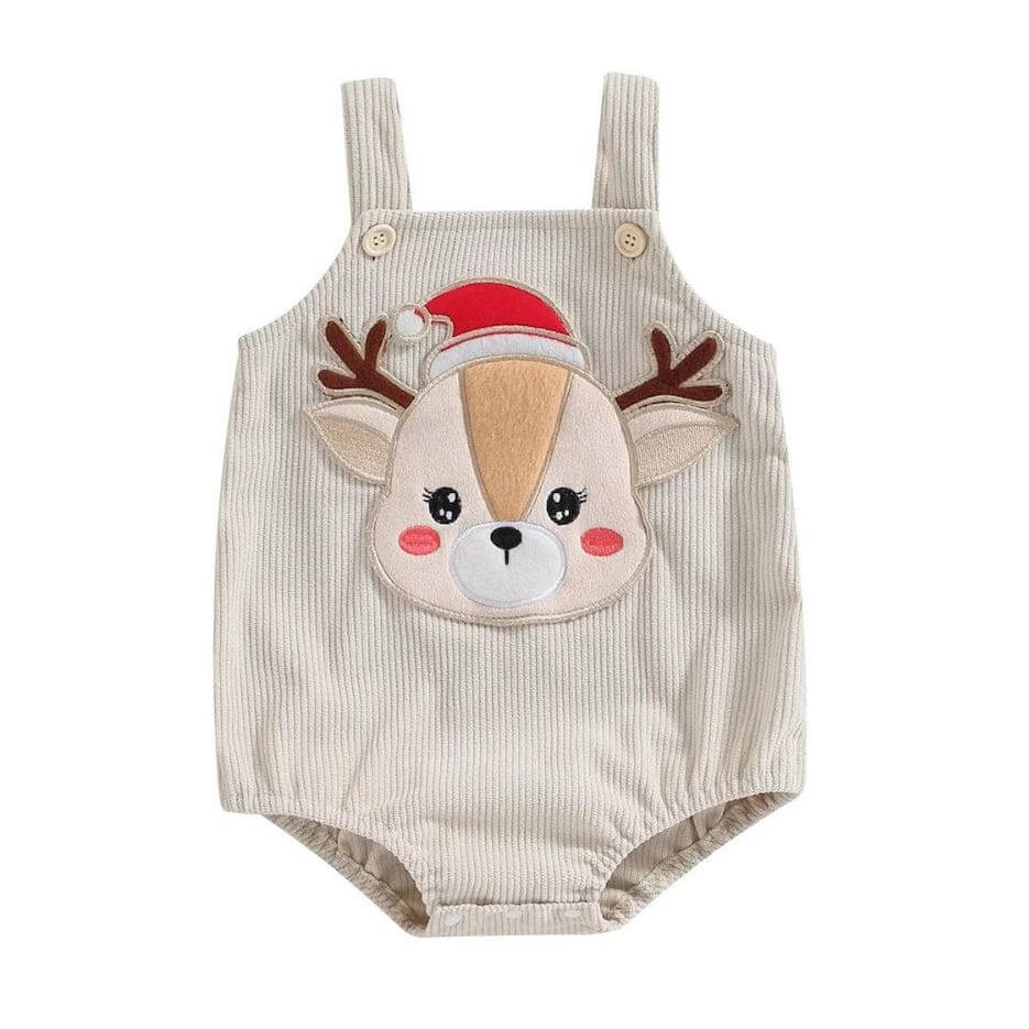 Reindeer Corduroy Baby Romper | Baby&#39;s First Christmas Outfit - Lulu Babe