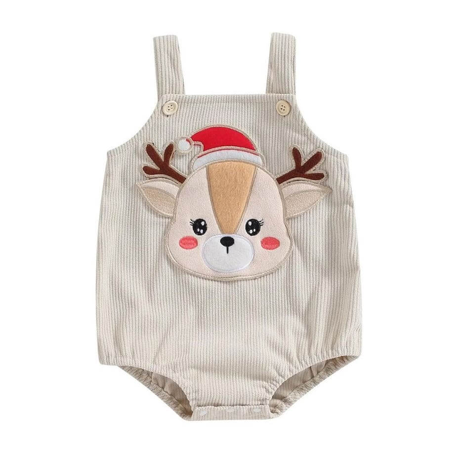 Reindeer Corduroy Romper | Baby&#39;s First Christmas Outfit - Lulu Babe