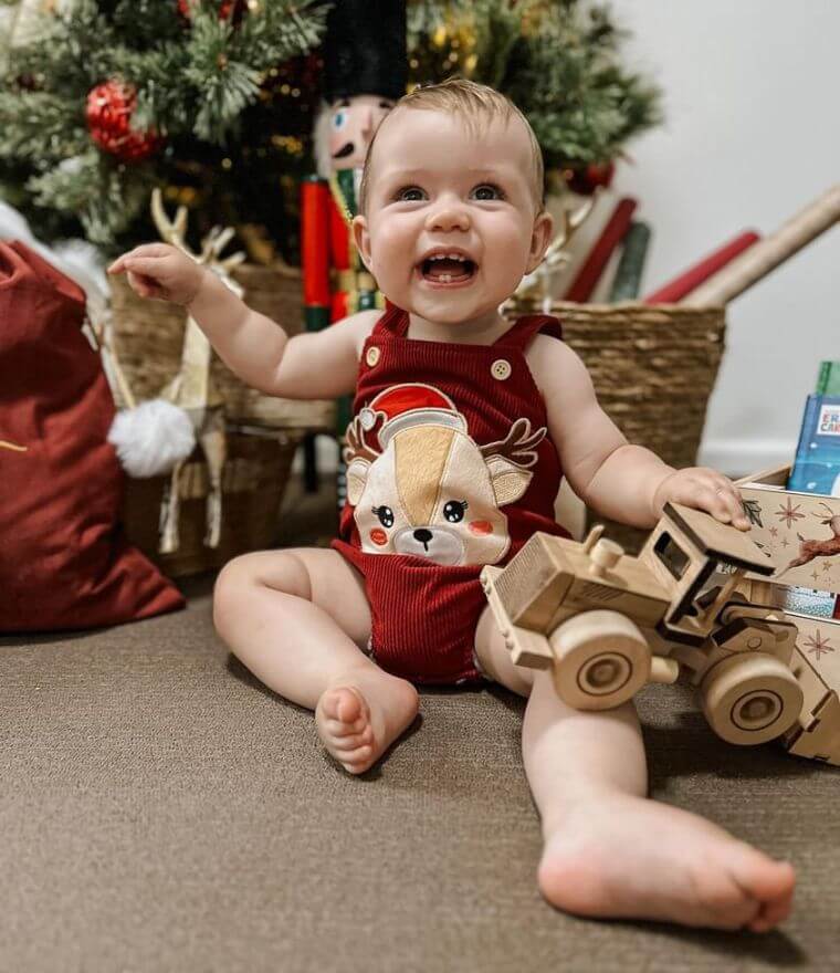 Reindeer Corduroy Baby Romper | Baby's First Christmas Outfit - Lulu Babe