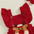 Adorable red Reindeer Ruffle Romper with cute reindeer appliqué, perfect baby girl Christmas outfit for festive occasions.