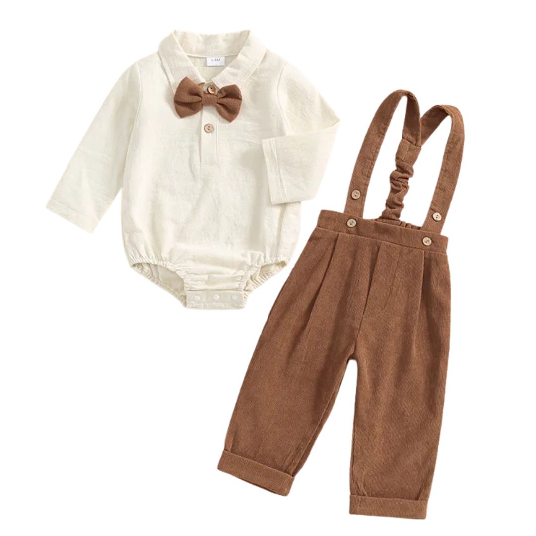 Remi Baby Bow Tie Set in brown | Formal Baby Boy Outfit for Special Occasions - Lulu Babe