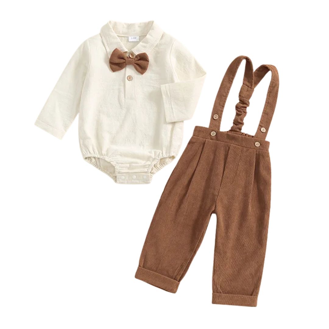 Remi Baby Bow Tie Set in brown | Formal Baby Boy Outfit for Special Occasions - Lulu Babe