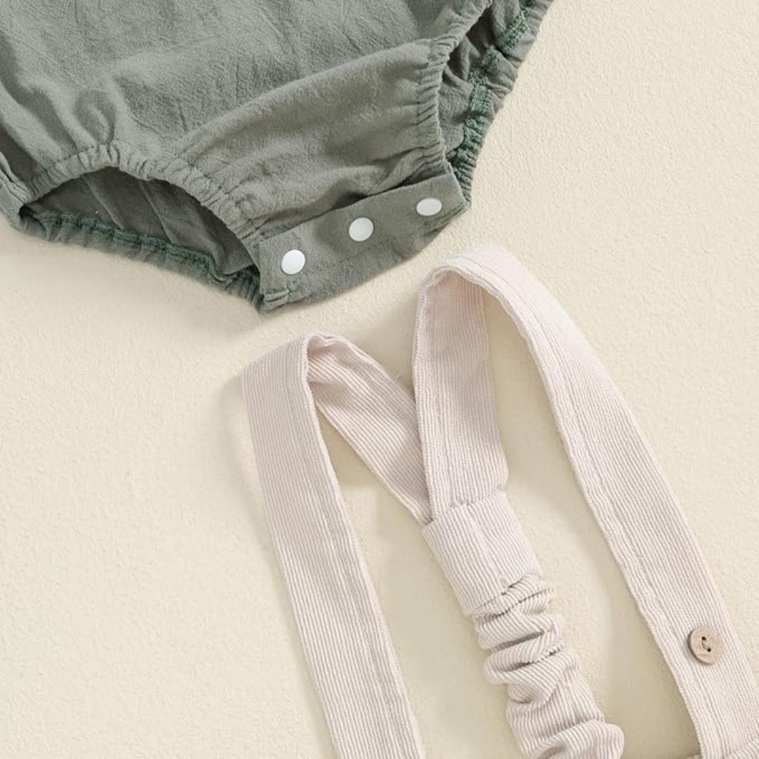 Formal baby boy outfit in sage green and cream