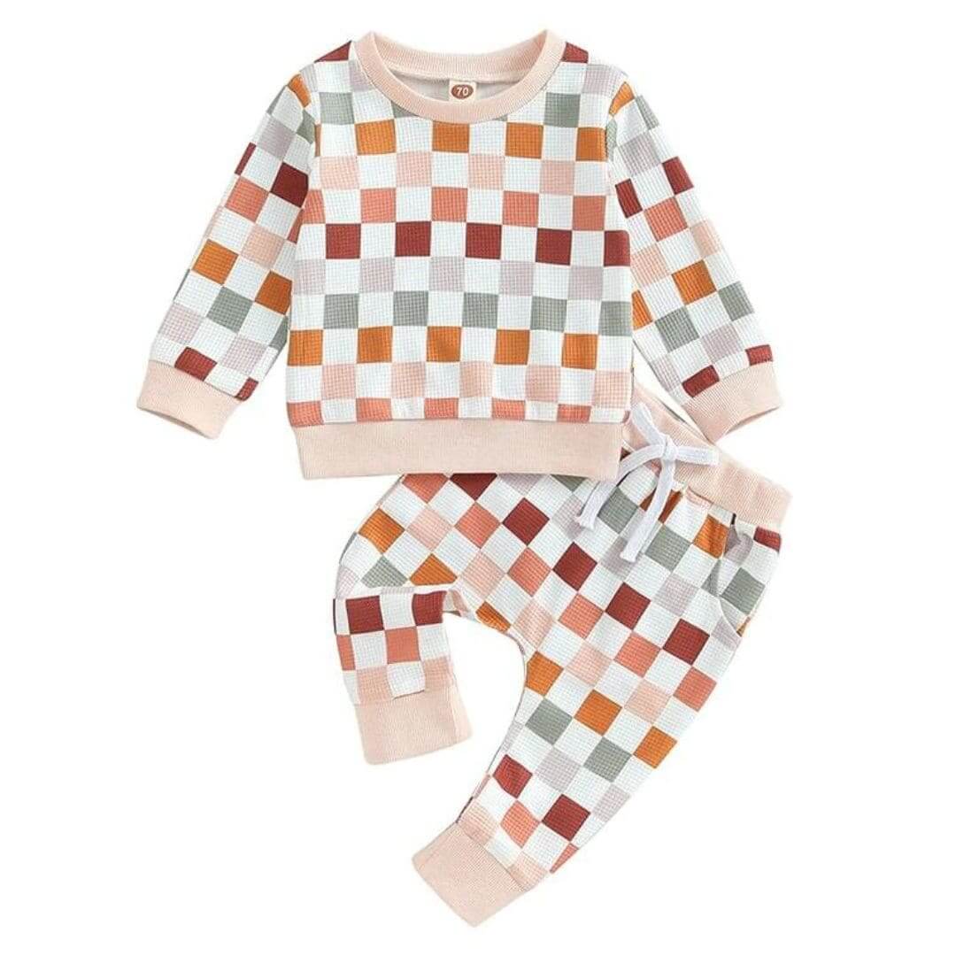 Retro Waffle Baby Trackie Set | Stylish Checkered Baby Outfit - Lulu Babe