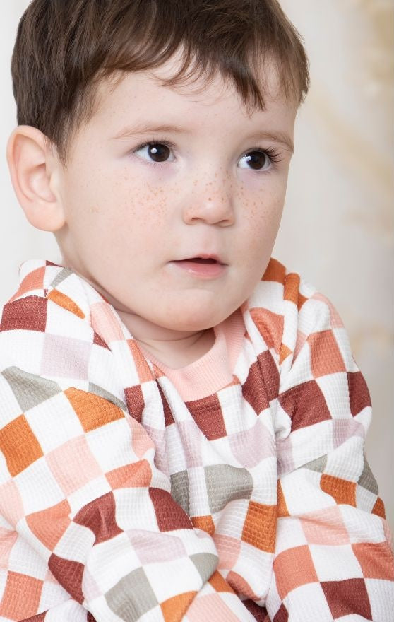 Retro Waffle Baby Trackie Set | Stylish Checkered Baby Outfit - Lulu Babe