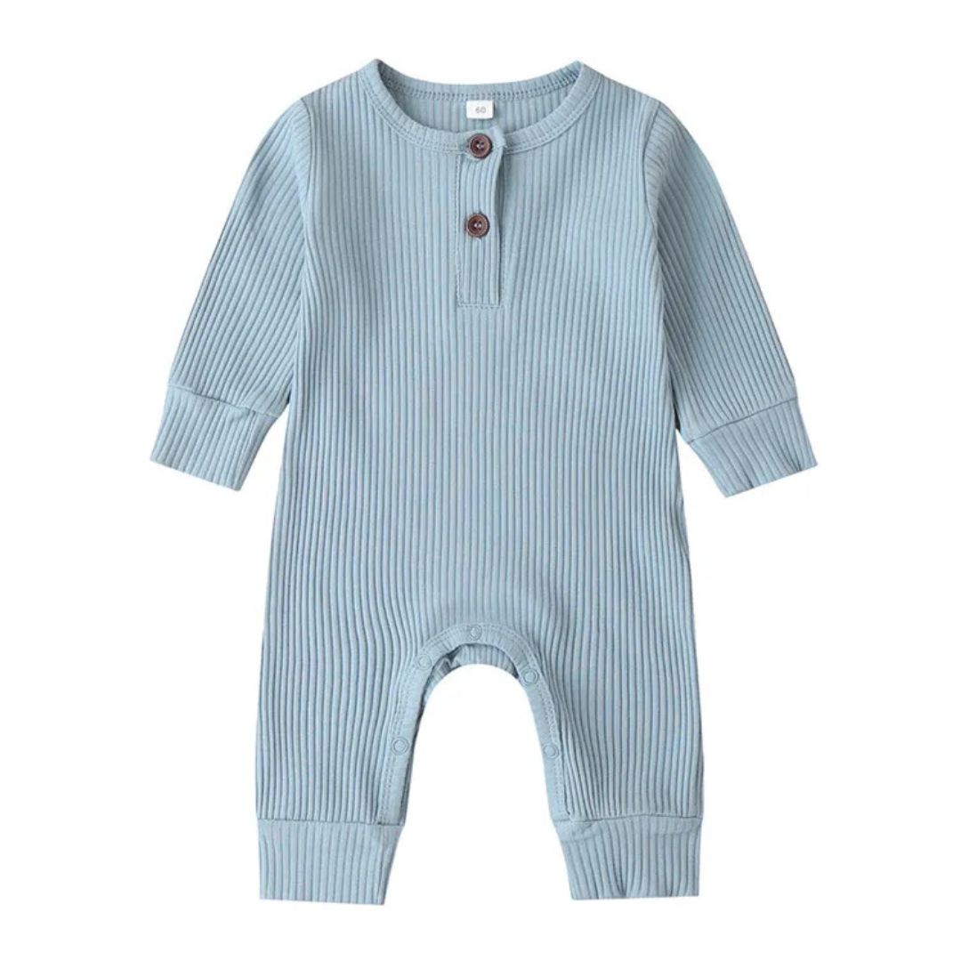 Ribbed Long Sleeve Baby Onesie - blue