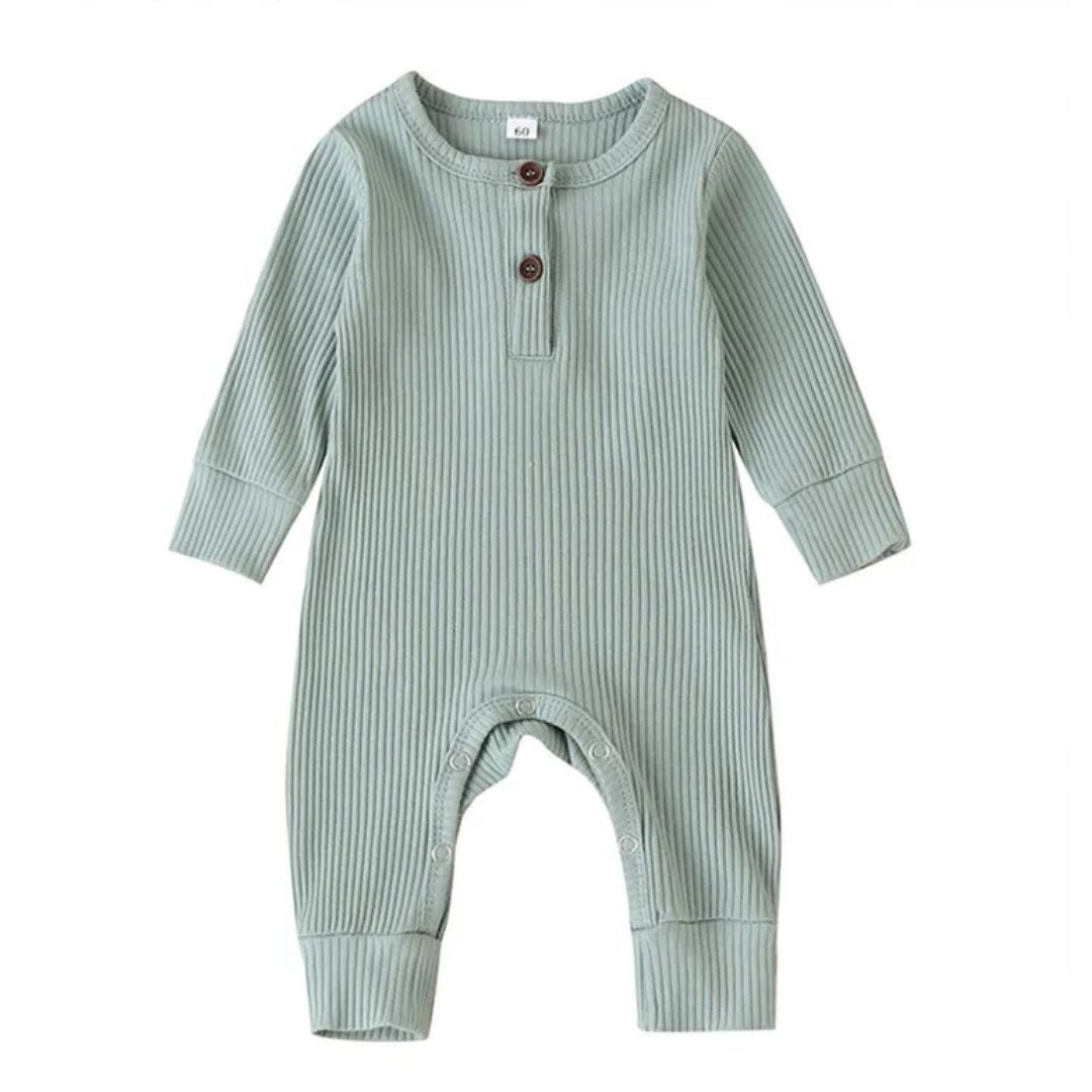 Ribbed Long Sleeve Baby Onesie - green