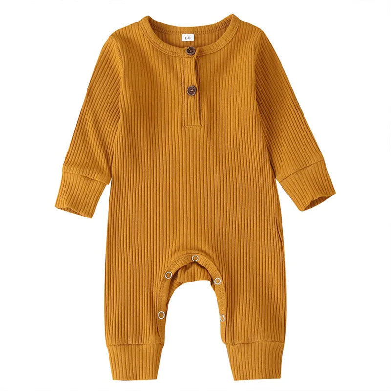 Ribbed Long Sleeve Baby Onesie - mustard