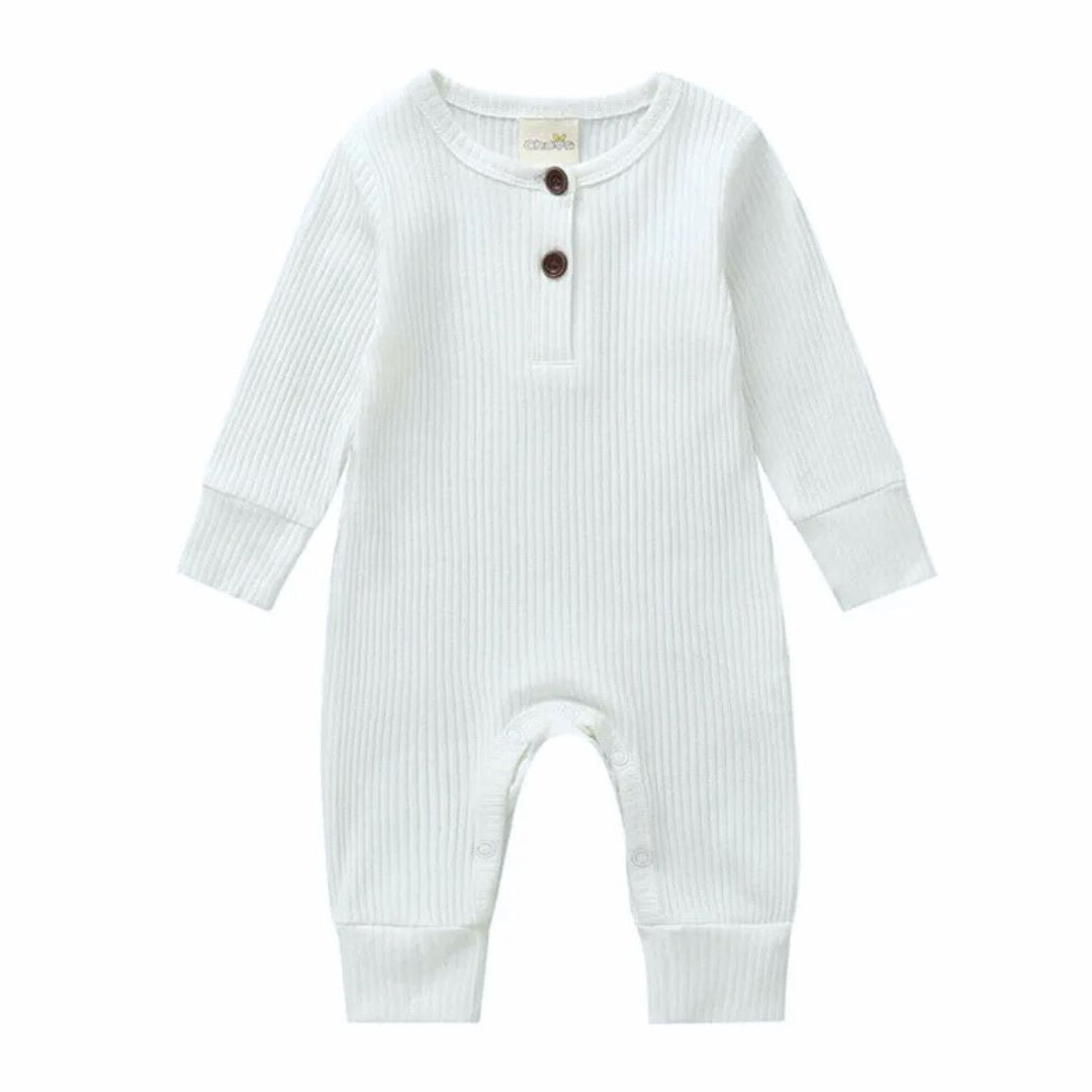 Ribbed Long Sleeve Baby Onesie - white