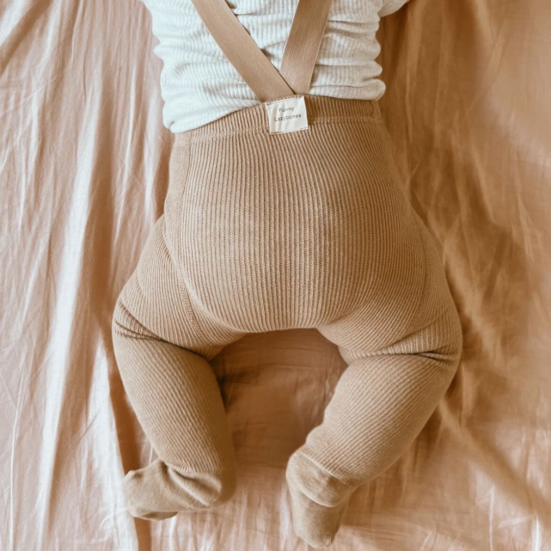 Ribbed Baby Suspender Tights Latte - Lulu Babe