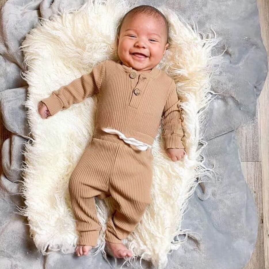 Ribbed Bodysuit Pants Baby Outfit Unisex Baby Set