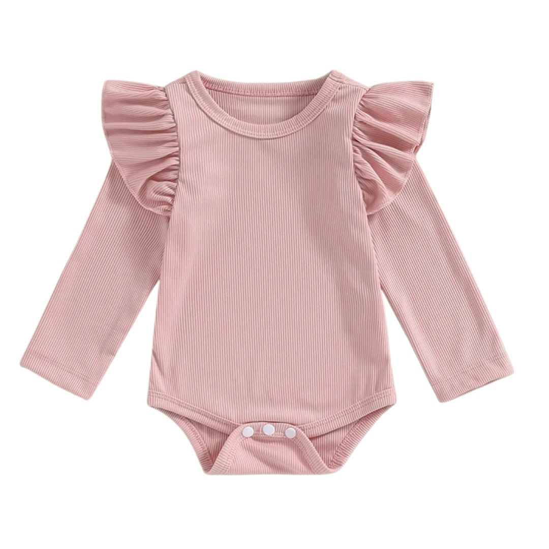 Ribbed Ruffle Long-Sleeve Baby Romper