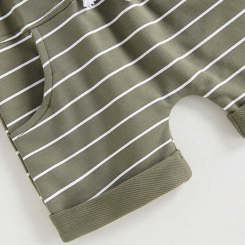 Riley Striped Shorts Set in olive green - closeup of shorts