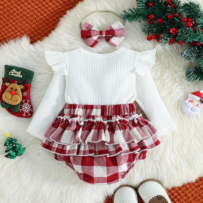 Ruffle Plaid Set | Baby Girl Christmas Outfit. - Lulu Babe