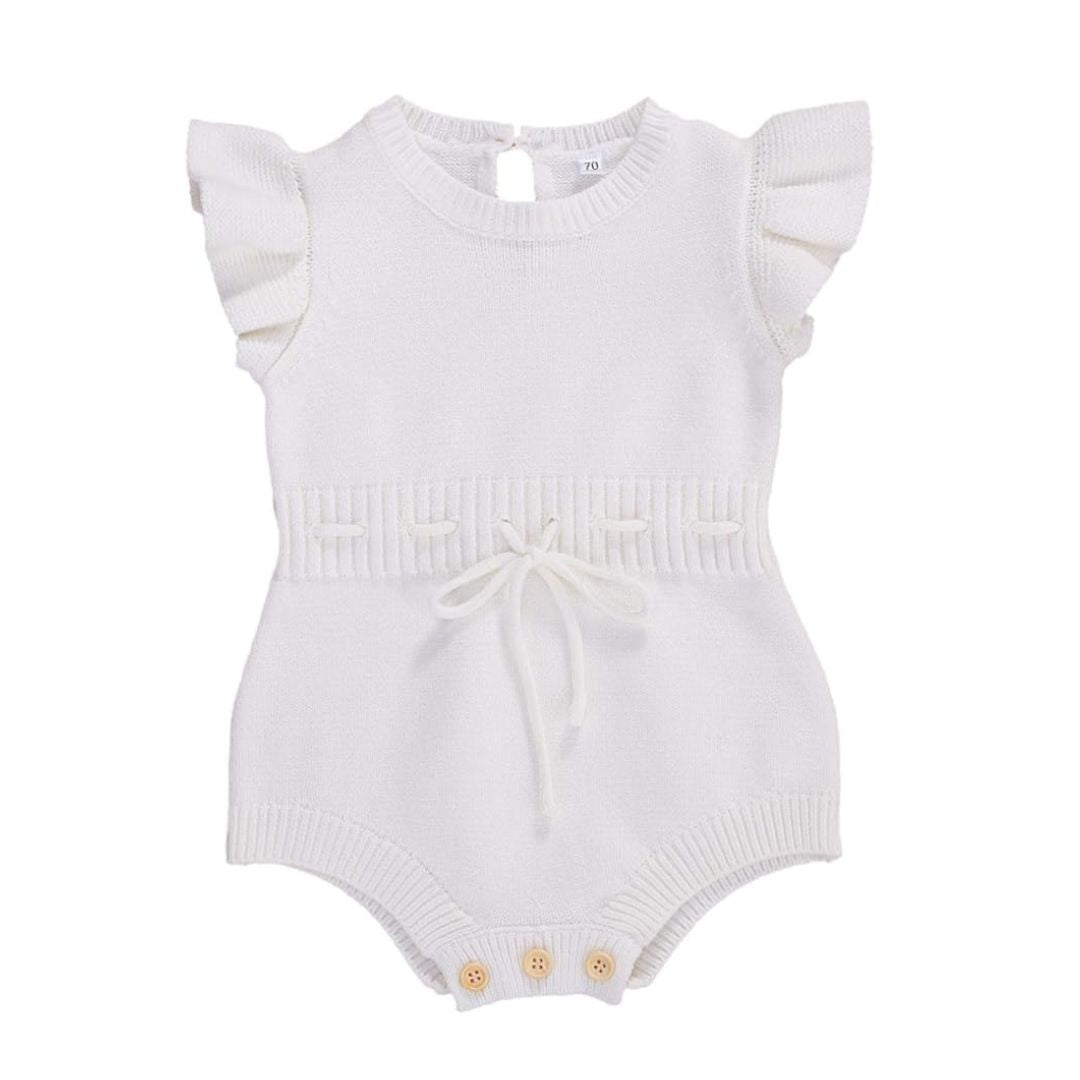 Ruffle Knit Baby Girl Romper White - Lulu Babe