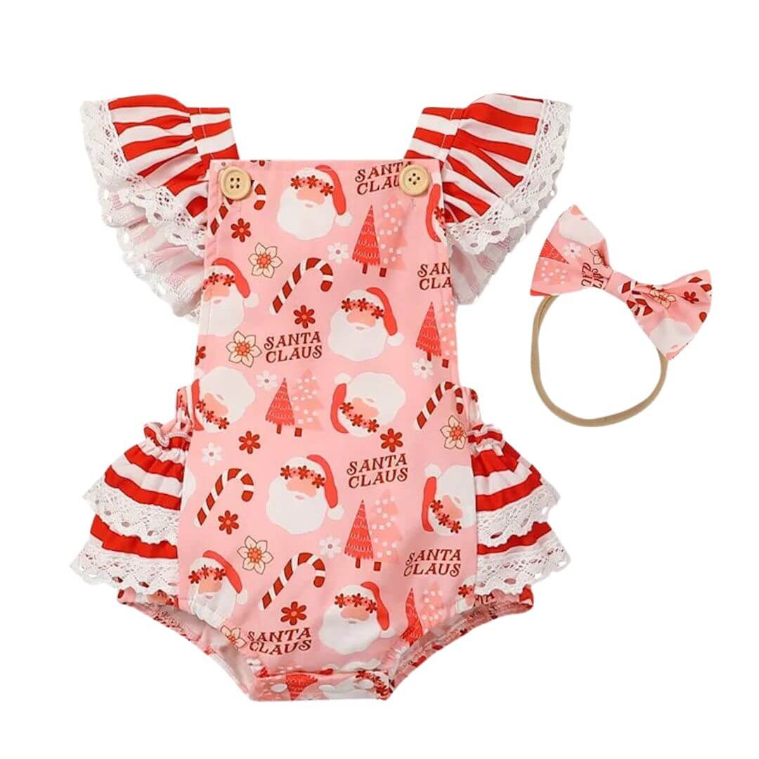 Santa Candy Cane Romper | Adorable Baby Girl Christmas Onesie - Lulu Babe