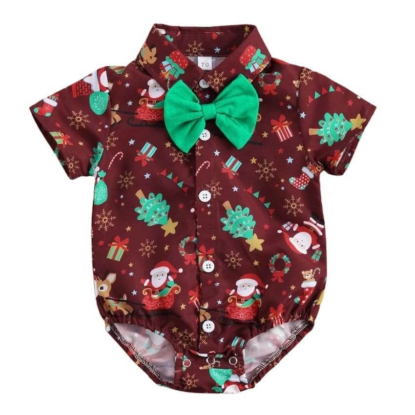 Christmas Bow Tie Baby Onesie | Festive Baby Boy Outfit - Lulu Babe