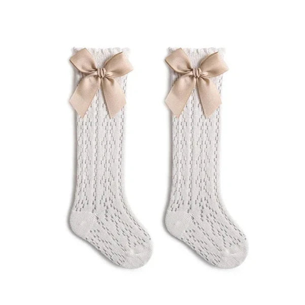 Satin Bow Baby Socks | Adorable Knee High Socks 0-2Y - Lulu Babe