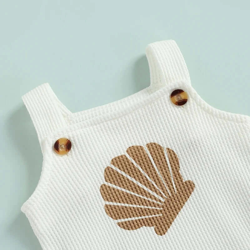 Closeup of Shell Waffle Shorts & Romper Set
