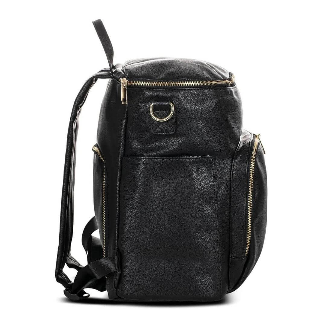 Sofia Black Vegan Leather Nappy Backpack - side view