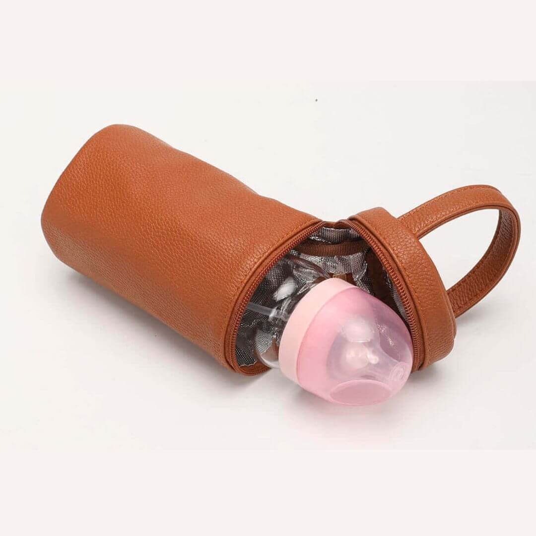 Sofia Nappy Bag - matching tan insulated bottle holder