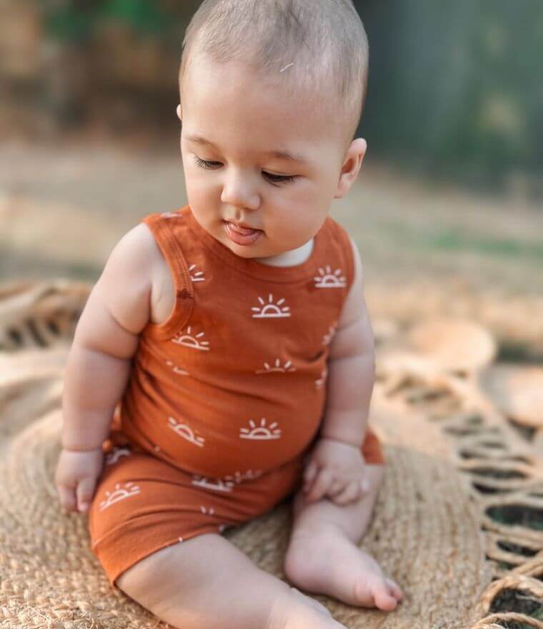Sunshine Baby Boy Shorts Set in terracotta (in 0-6 months, 6-12 months, 12-18 month, 18-24 months & 2-3 years)