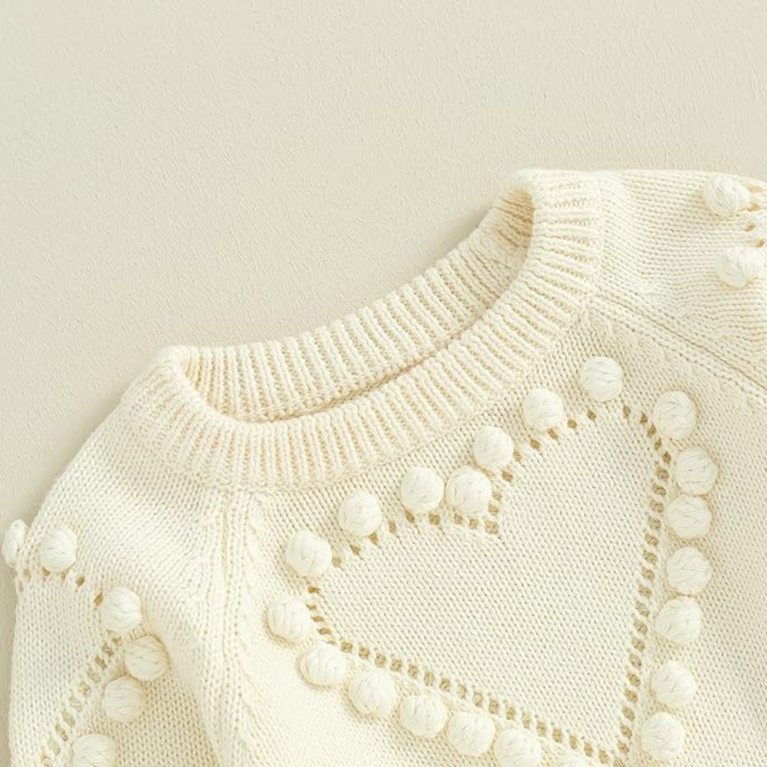 Knit hear baby girl romper - closeup - Lulu Babe