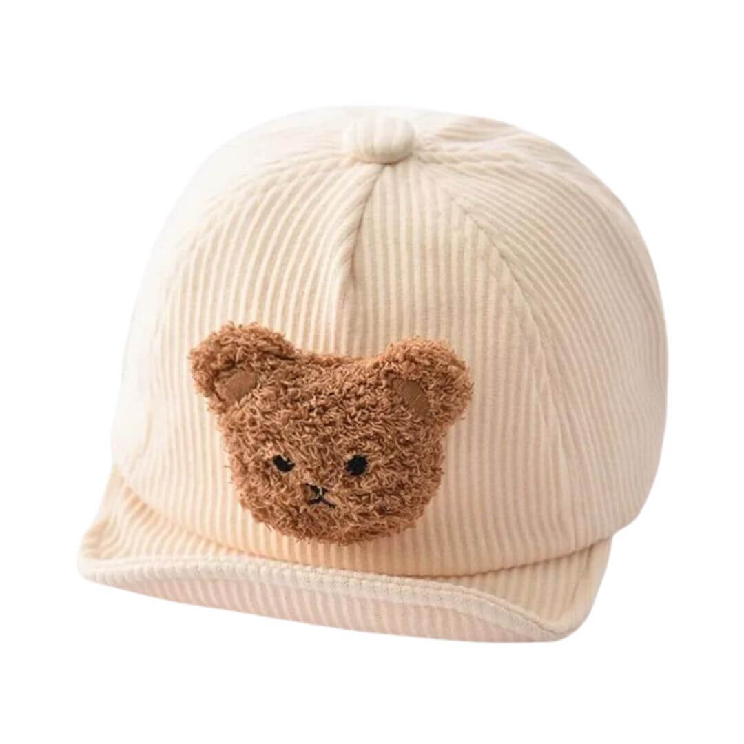 Teddy Corduroy Baby Cap | Baby Hat with Fluffy Bear Patch - Lulu Babe