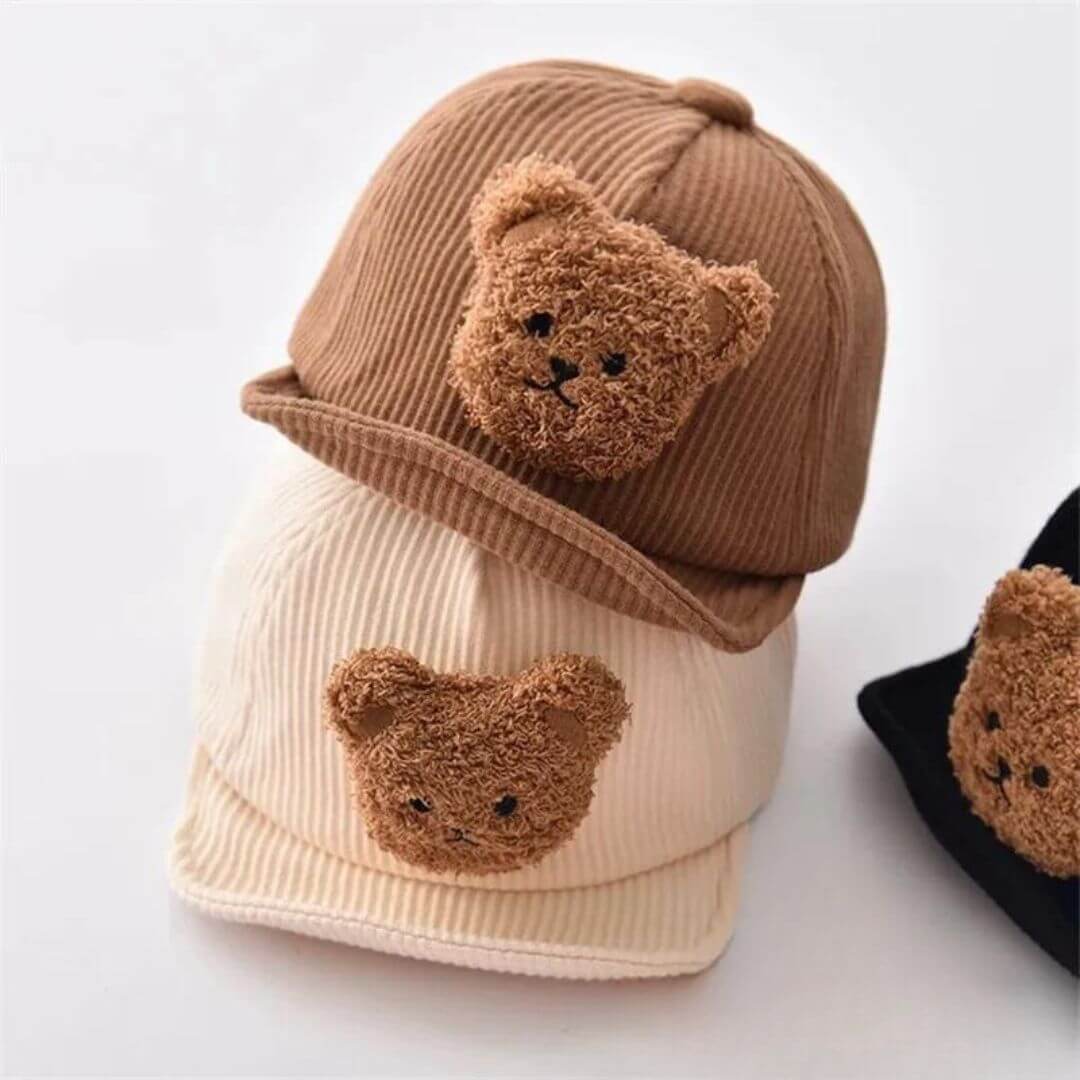 Teddy Corduroy Baby Cap | Baby Hat with Fluffy Bear Patch - Lulu Babe