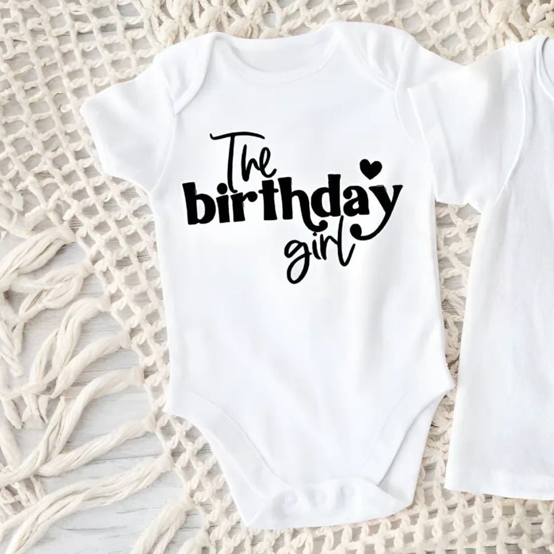 The Birthday Girl baby bodysuit with short sleeves