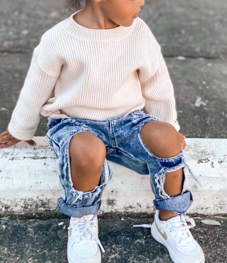 Toddler girl wearing distressed baby jeans (in 0-6 months, 6-12 months, 12-18 month,  18-24 months & 2-3 years) - Lulu Babe