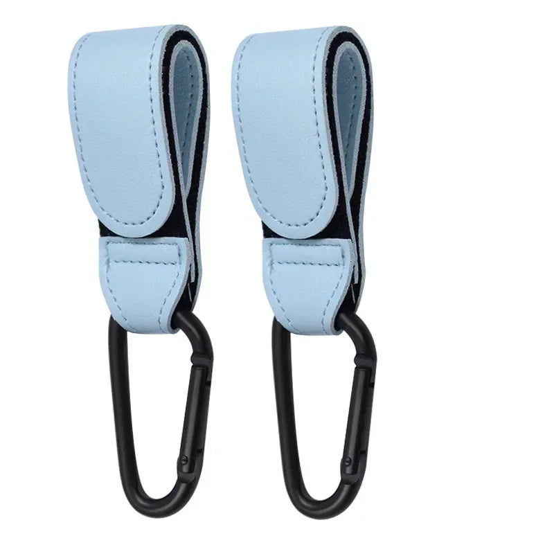 Set of two pram clips with blue vegan leather straps - Lulu Babe