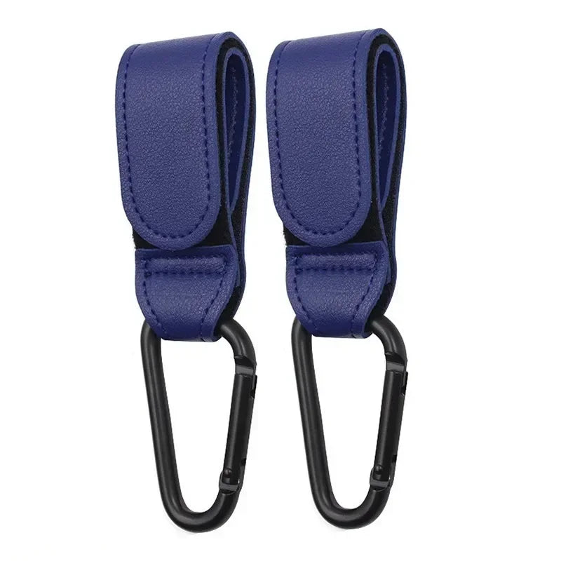 Set of two pram clips with navy vegan leather straps and black carabiners - Lulu Babe