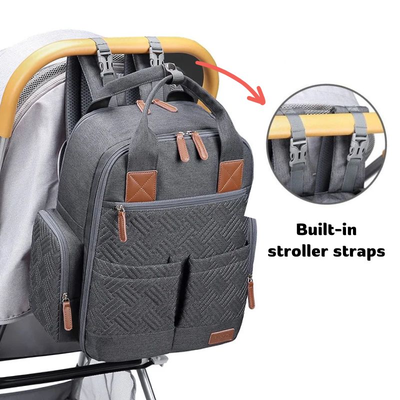 Urban Nappy Backpack with built-in stroller straps for attaching to your pram - Lulu Babe