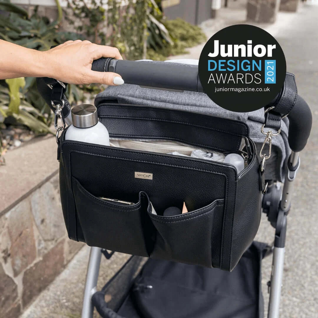 VANCHI Amelia Convertible Pram Caddy Black | Shoulder Bag & Pram Organiser