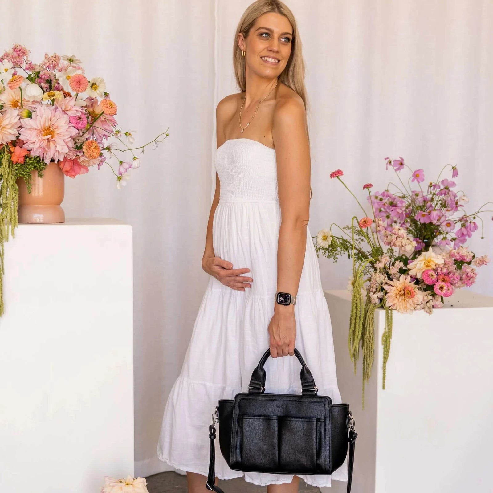 VANCHI Amelia Convertible Pram Caddy Black | Shoulder Bag & Pram Organiser