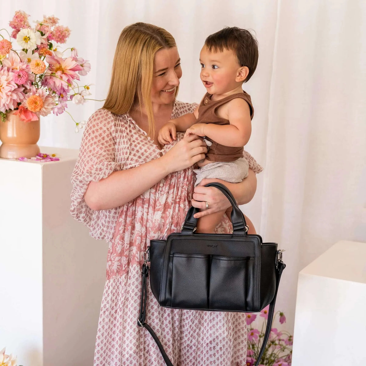 VANCHI Amelia Convertible Pram Caddy Black | Shoulder Bag & Pram Organiser